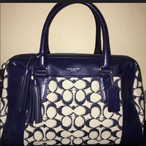 Coach Navy and Cream Signature Satchel